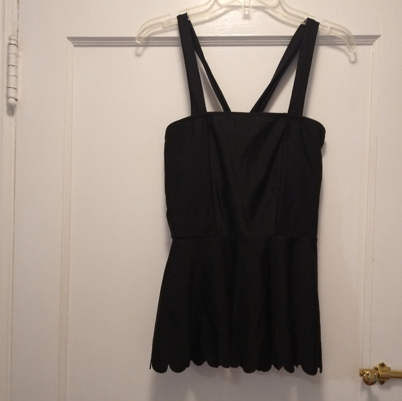 (small flaw) New Without Tags~Scalloped Peplum Tankini Top~black, size small - Picture 2 of 13